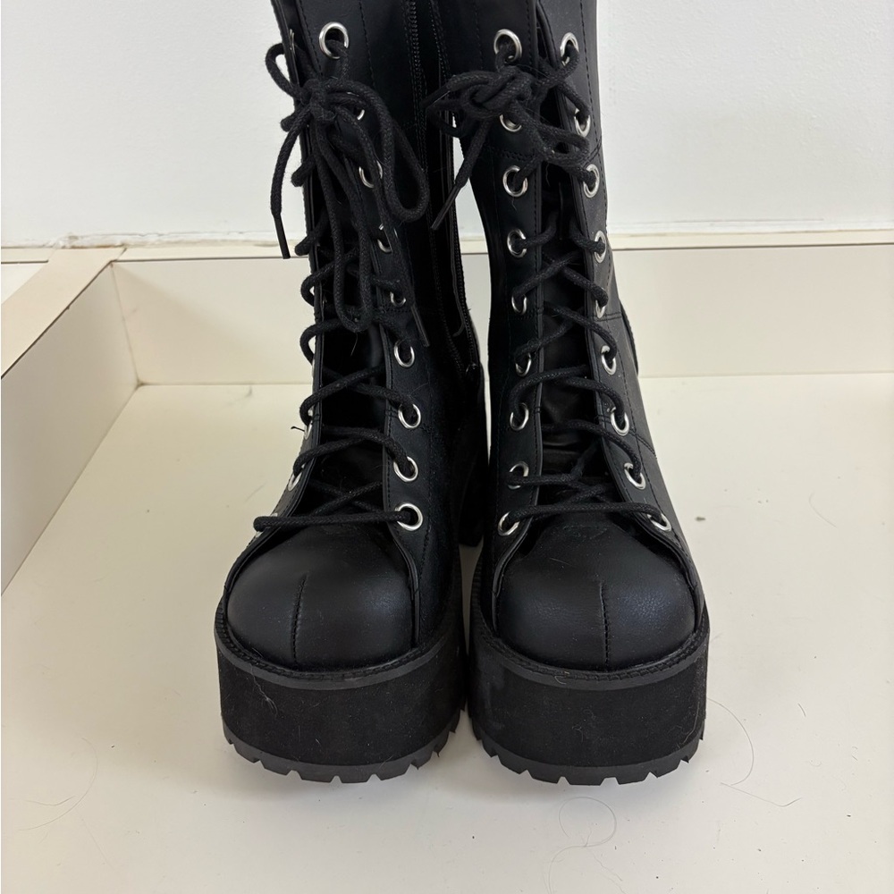 7 Demonia Black Platform Lace-Up Boots - Picture 2 of 5